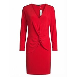 NEW Josie Natori Large Matte Jersey Twist Front V-Neck Dress Flame Red